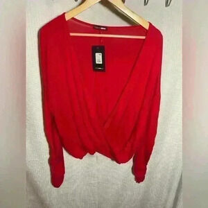 Fashion Nova Medium Open Front Red Shirt